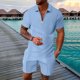 thumbnail image 1 of WILLBEST Traje Corto para Hombre, Dos Trajes para Hombre, Camisa y Pantalones Cortos de Color Liso con Cremallera En La Parte Superior., 1 of 4