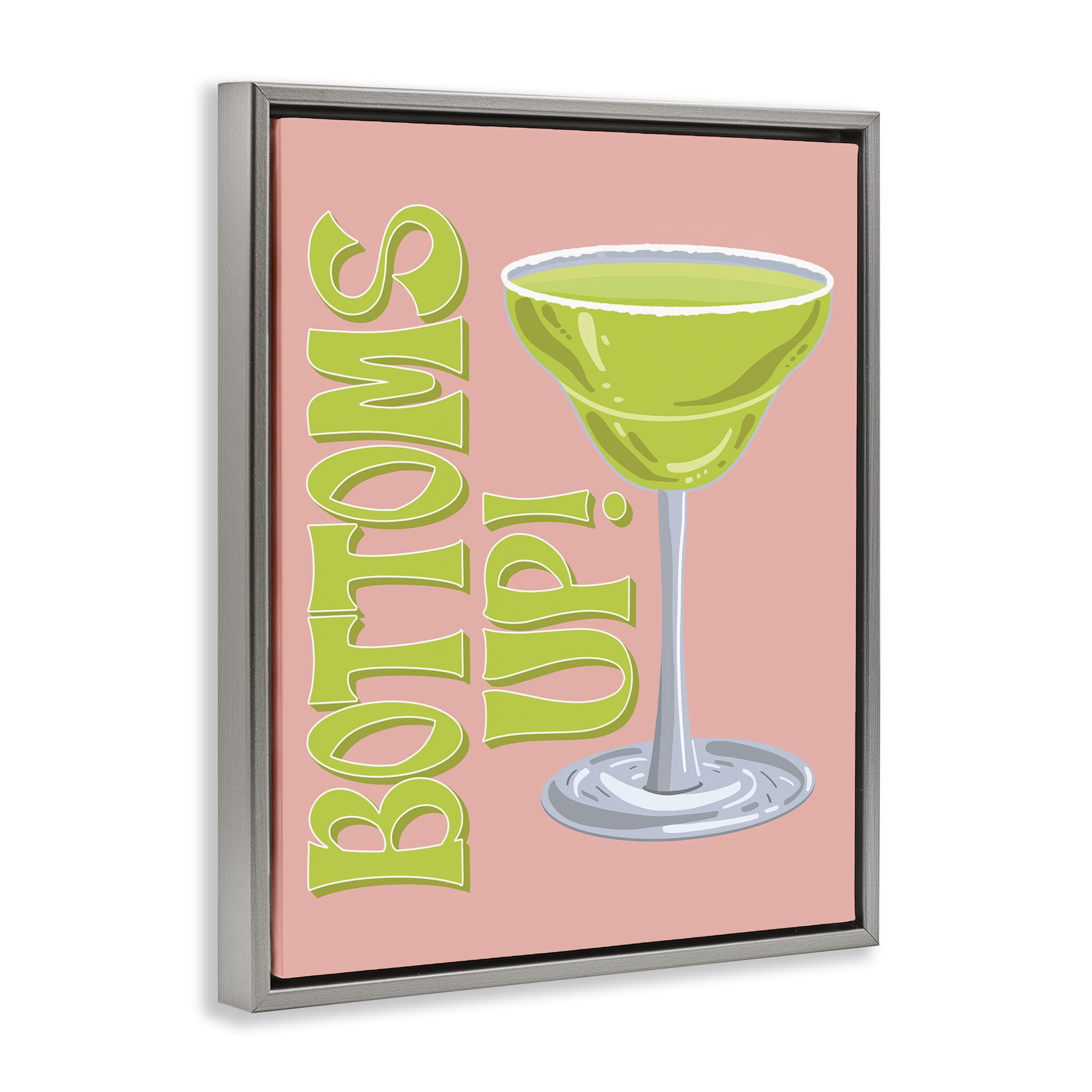 Stupell Industries Bottoms Up Cocktail Food & Beverage Painting Gray Floater Framed Canvas Art Print Wall Art, 25 x 31