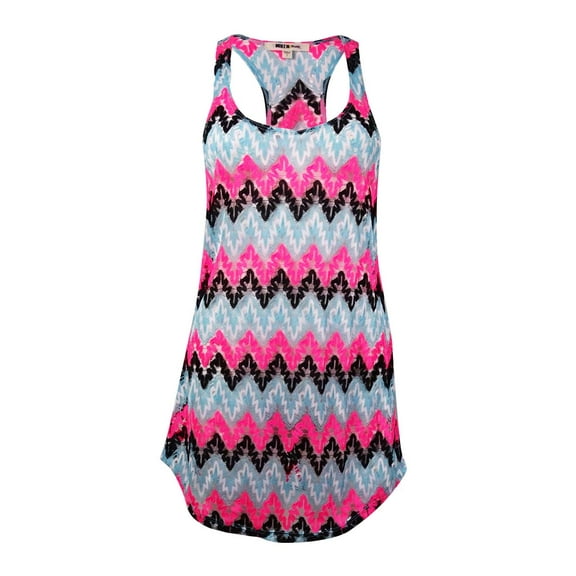 Miken Women's Crochet Chevron Tank Dress Swim Cover-Up (S, Black/Aqua)
