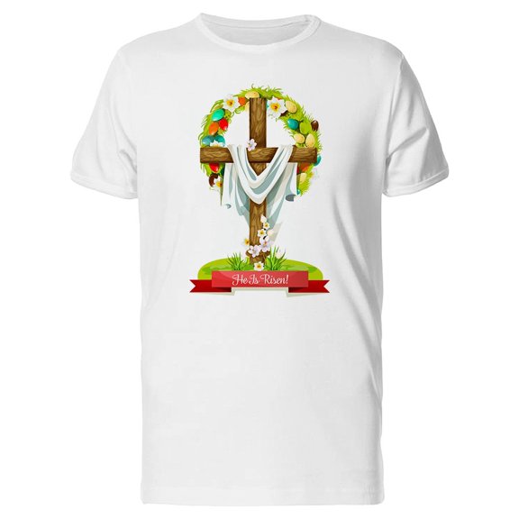He Is Risen. Christian Cross Tee Men's -Image by Shutterstock