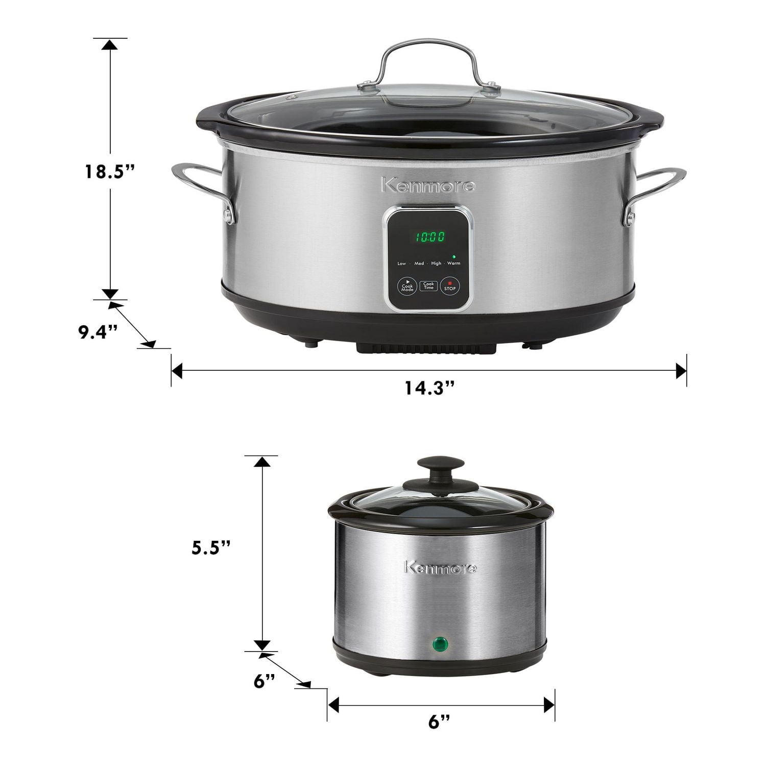 Kenmore Cuiseur Lent Programmable 7-Qt avec Casserole (6.6L), Noir & Argent, Facile à Utiliser pour les Repas en Famille