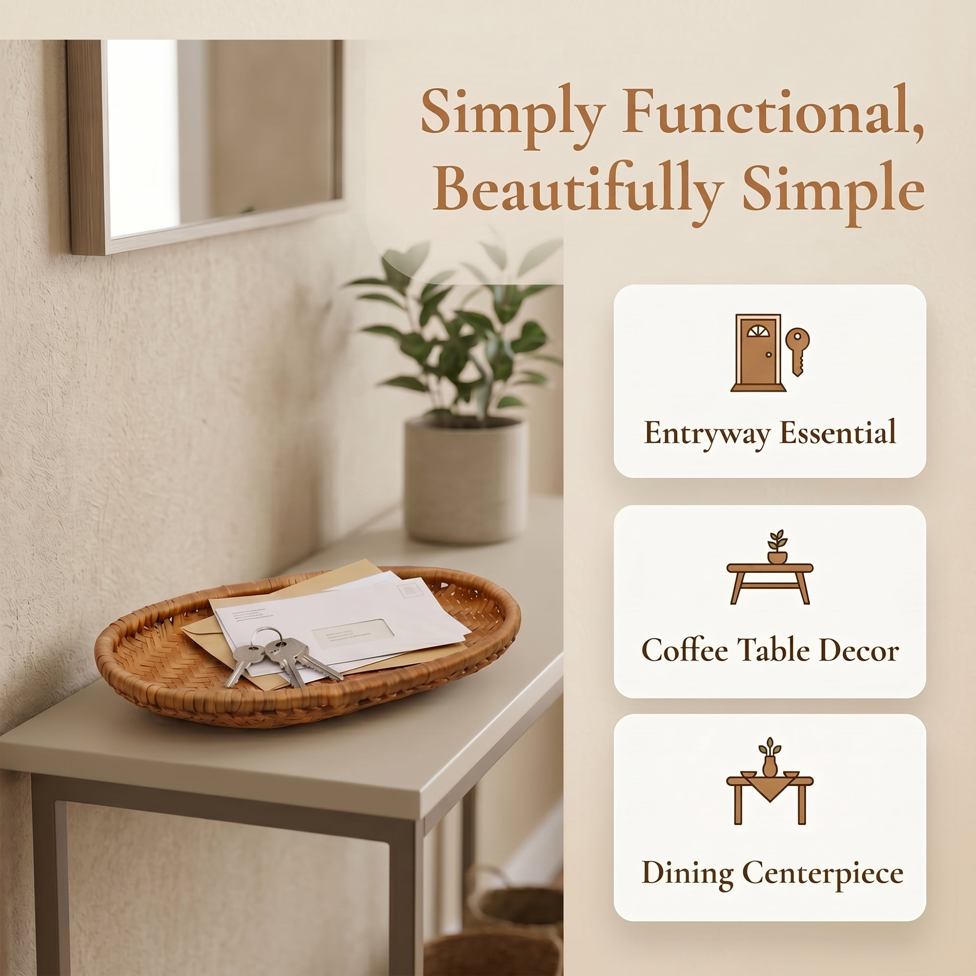 Unique Bargains Rattan Serving Tray Woven Rectangular Bamboo Basket Brown 9.8*6.3*1.6inch
