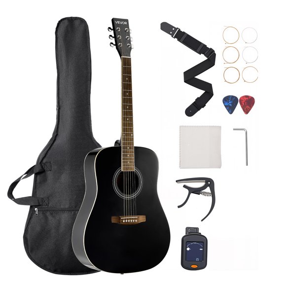 VEVOR 41 in Dreadnought Acoustic Guitar Beginner Bundle with Gig Bag for Adult Black