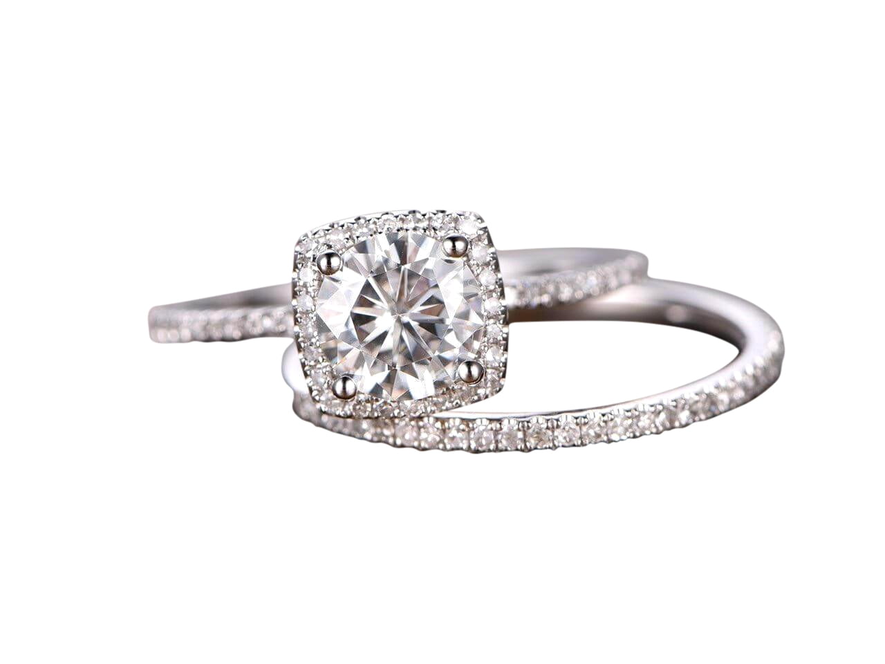 Trendy 1.50 Carat Halo Man made diamond moissanite & Man made diamond