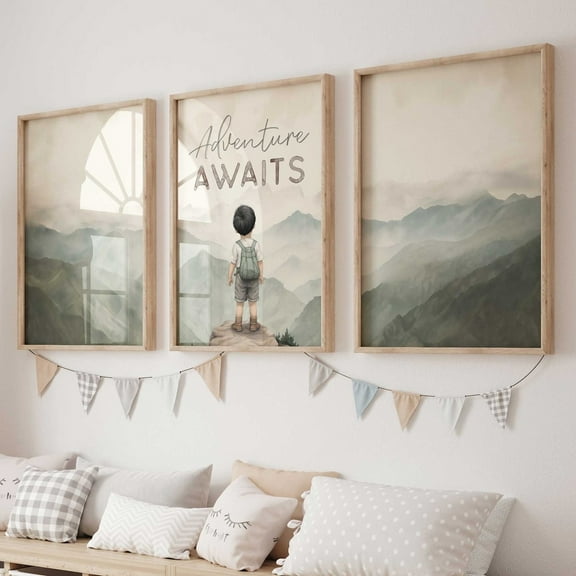 UNFFRAMED Adventure Awaits Nursery Quote Print, Boys Room Decor, Set Of 3, Toddler Decor, Adventure Nursery, Nursery Quote Boy, Nursery Art, Modern Wall Decor Set 3 Prints 8x12
