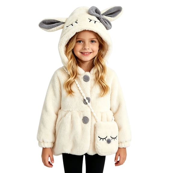 HAiming Girls Fleece Jackets Warm Thermal Cute Hooded Trendy Bow Button down Coats Fall Winter Loungewear with Pockets