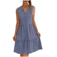 thumbnail image 2 of Danhjin Women's Summer Sundress V Neck Sleeveless Dresses Elastic Waist Ruffles Casual Loose Tank Dresses, 2 of 7