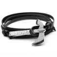 thumbnail image 2 of Pulseras de hacha de plata de moda para hombre, dijes de cadena de cuero negro doble, para 3, 2 of 4