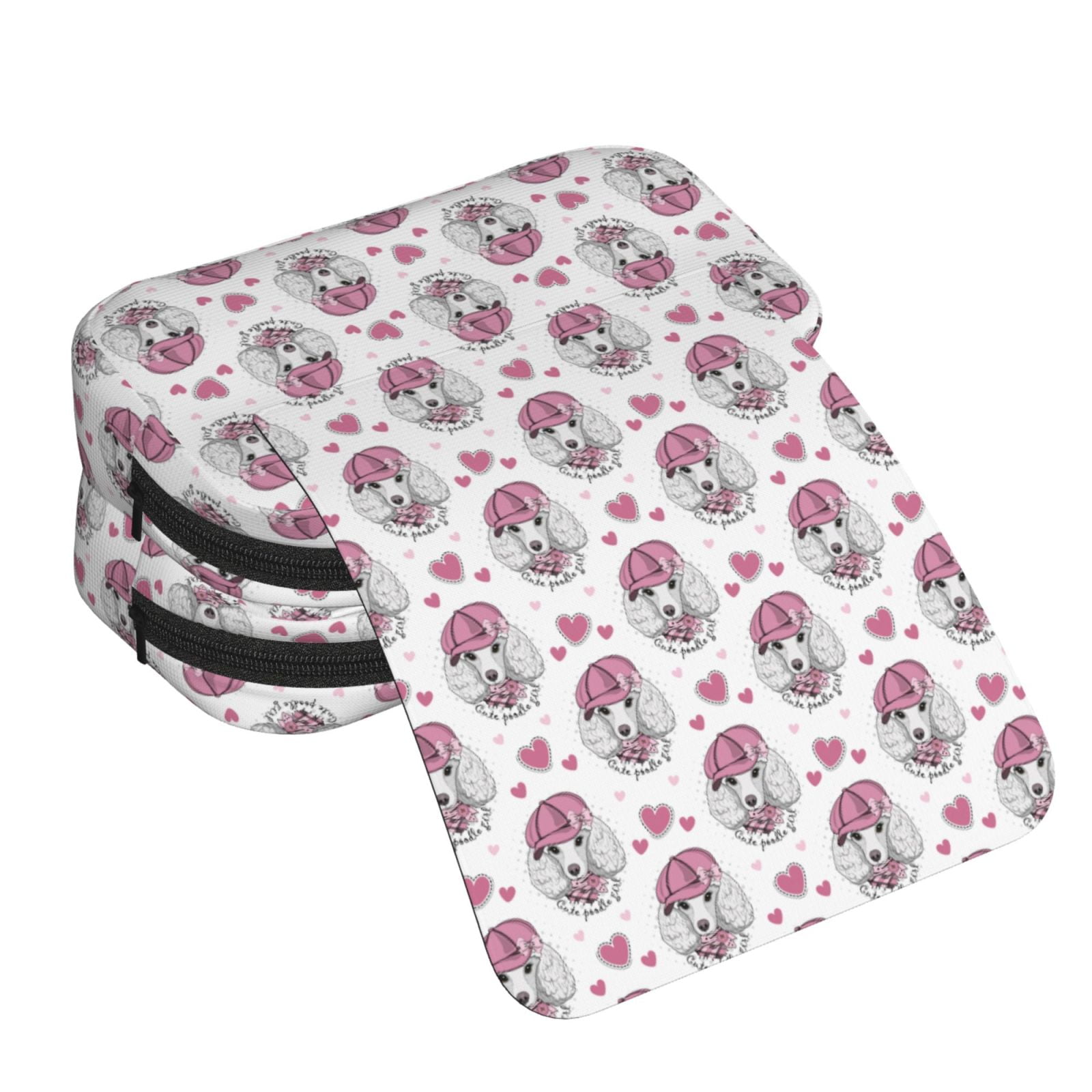 Rateoe Cute Poodle Dog Pattern Double Clamshell Pen Case, Storage Organizer with Two Zipper Compartments– Holds Up to 50 Pencils & Pens