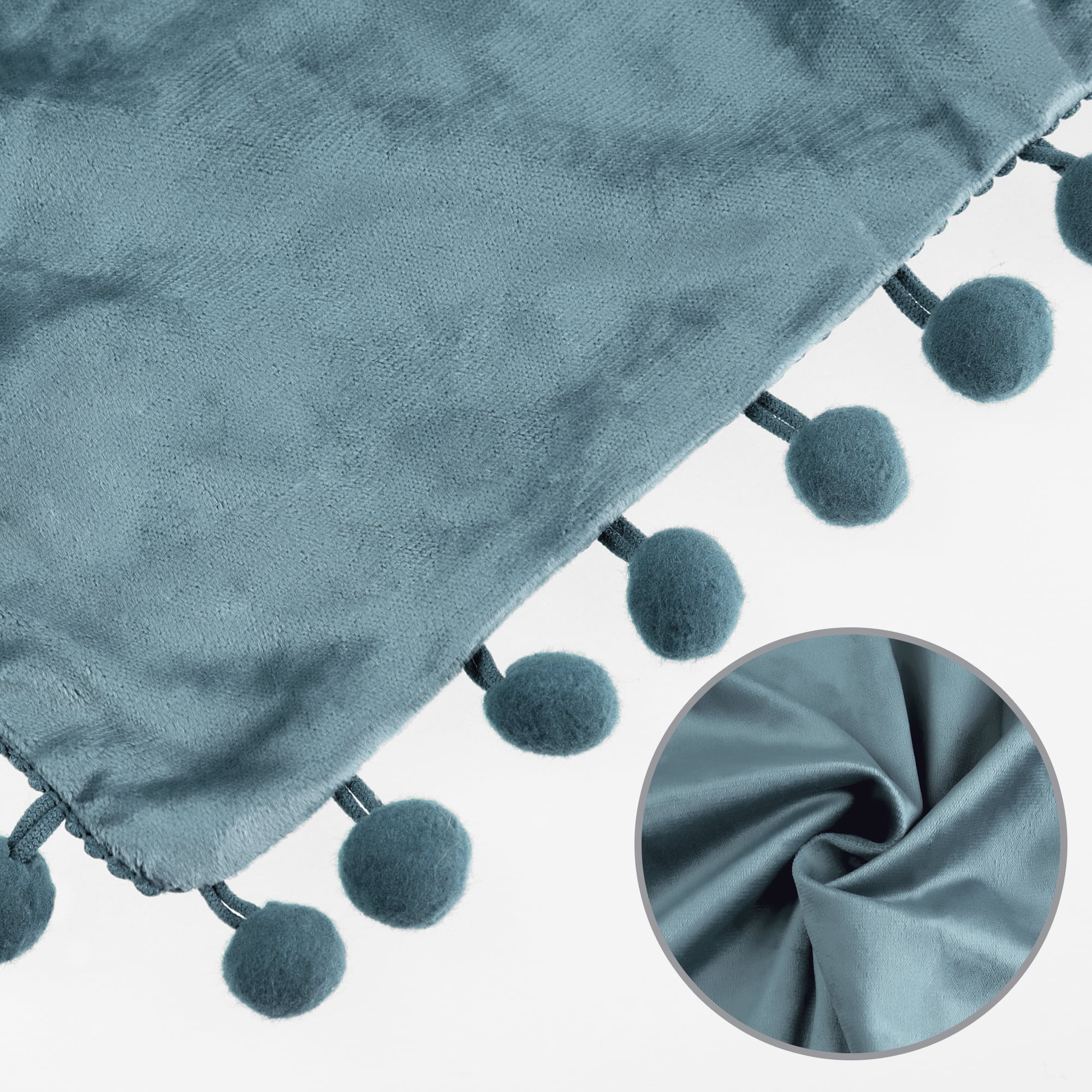 Unique Bargains Velvet Throw Pillow Covers 4 Pcs Pompoms Decorative Pillow Cases Blue/Dark Blue 18" x 18"