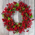 thumbnail image 3 of Coronas de Navidad para puerta de entrada de YeeNanee, coronas de pino y bayas rojas hechas a mano con hojas de ciprés, decoración navideña para pared y ventana del hogar, 3 of 5
