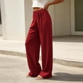 thumbnail image 6 of Women's Soft Polyester Straight Leg Loose Pants, Elastic Waist Tummy Control Casual Trousers with Pockets, Solid Color Relaxed Fit Pull On Bottoms, for Everyday Wear, Work,, 6 of 7