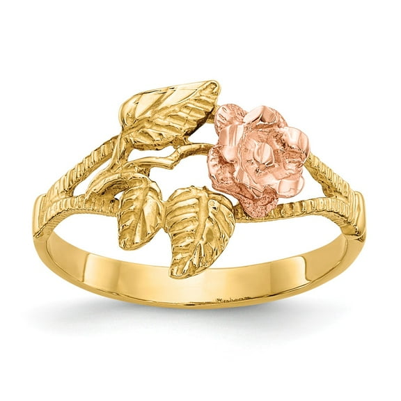 14K Two-Tone Gold Ring Band Themed Diamond-Cut Rose