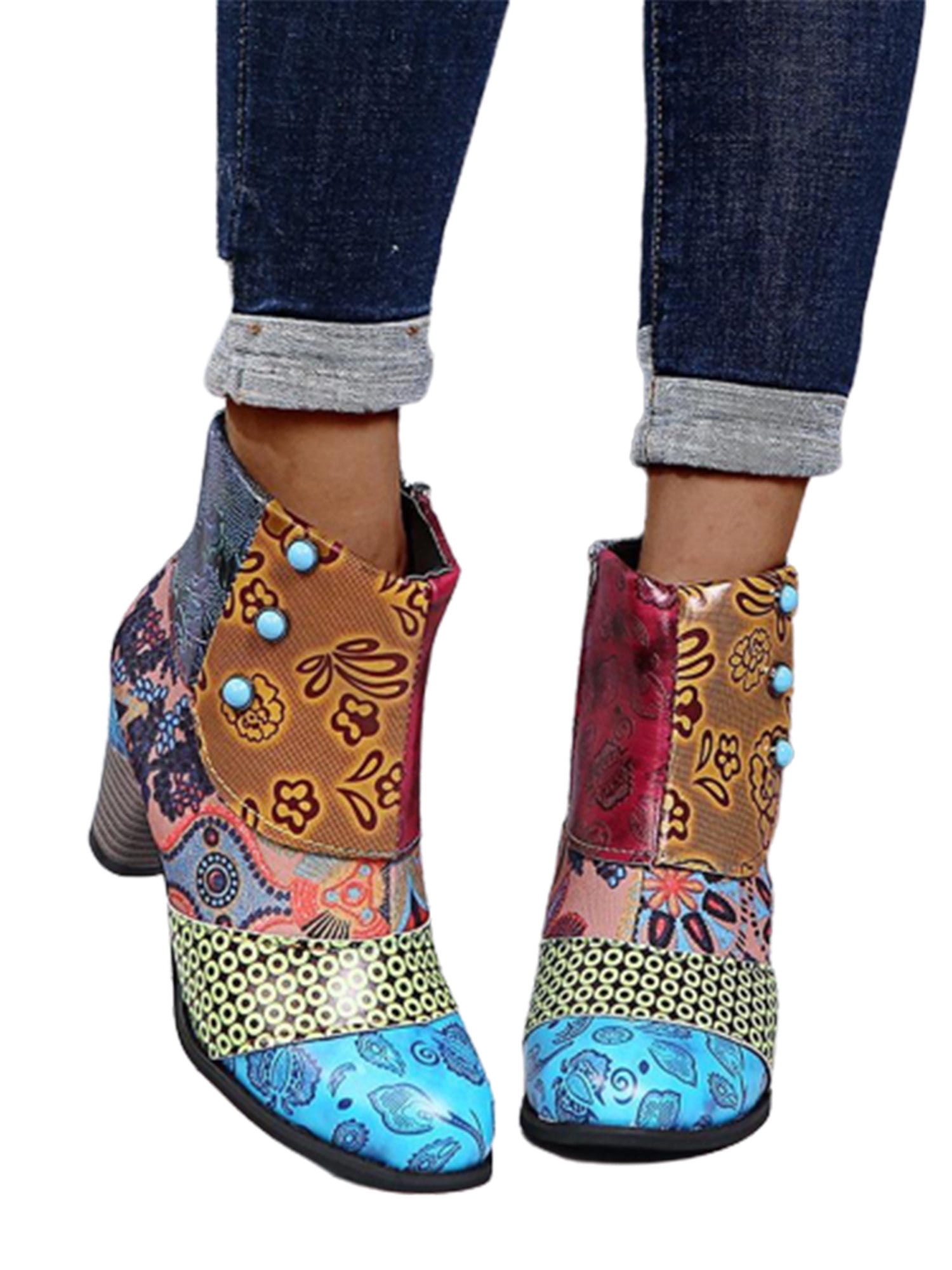 Fashion Women Ethnic Beading Round Toe Colorful Casual Embroidered Cotton Shoes 