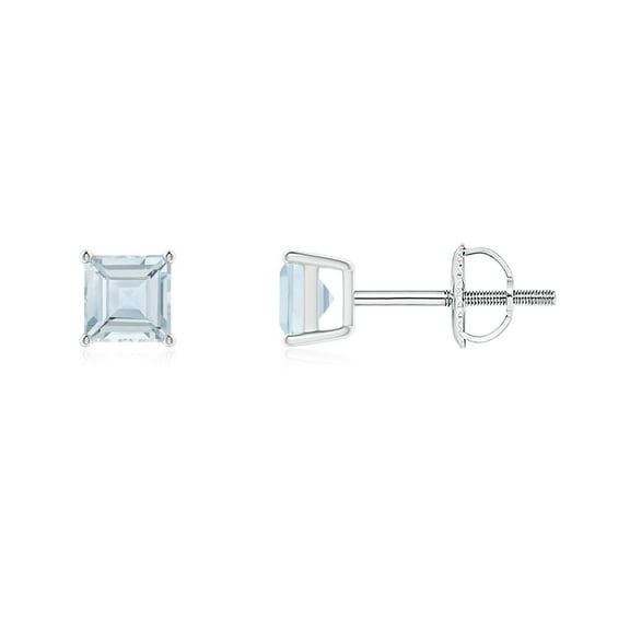ANGARA Natural Classic Basket-Set Square Aquamarine Stud Earrings in 14K White Gold for Women (Size-4mm) | March Birthstone, Anniversary, Jewelry Gift for Women | Natural Aquamarine Earrings