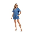 thumbnail image 3 of ANLIQI Womens 100% Cotton Pajamas Short Set Soft Short Sleeve Sleepwear Button Down Summer Pjs Set with Pockets(Azure, Small), 3 of 7