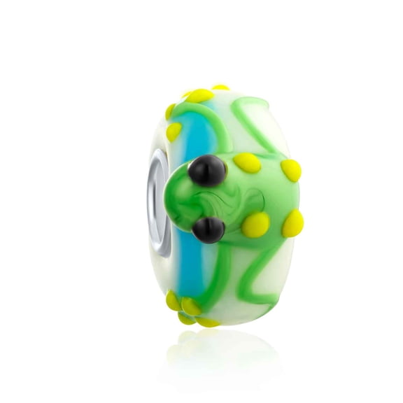 Bling Jewelry Womens Green Yellow Toad Frog Glass Charm Bead for European Bracelet 3D Lampwork Murano