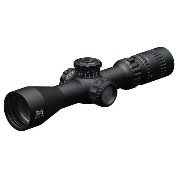 March Sporting 1.5-15x42mm Riflescope, MTR-3 Reticle, 1/4MOA, Illuminated, 30mm Tube, Exposed Turrets, Lightweight Design (D15V42TI-MTR-3)