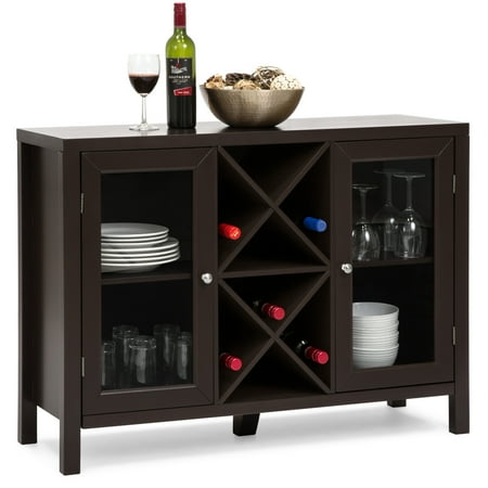 Best Choice Products Wooden Rustic Table Cabinet with Wine Rack Sideboard, (Best Red Wine Brand Name)