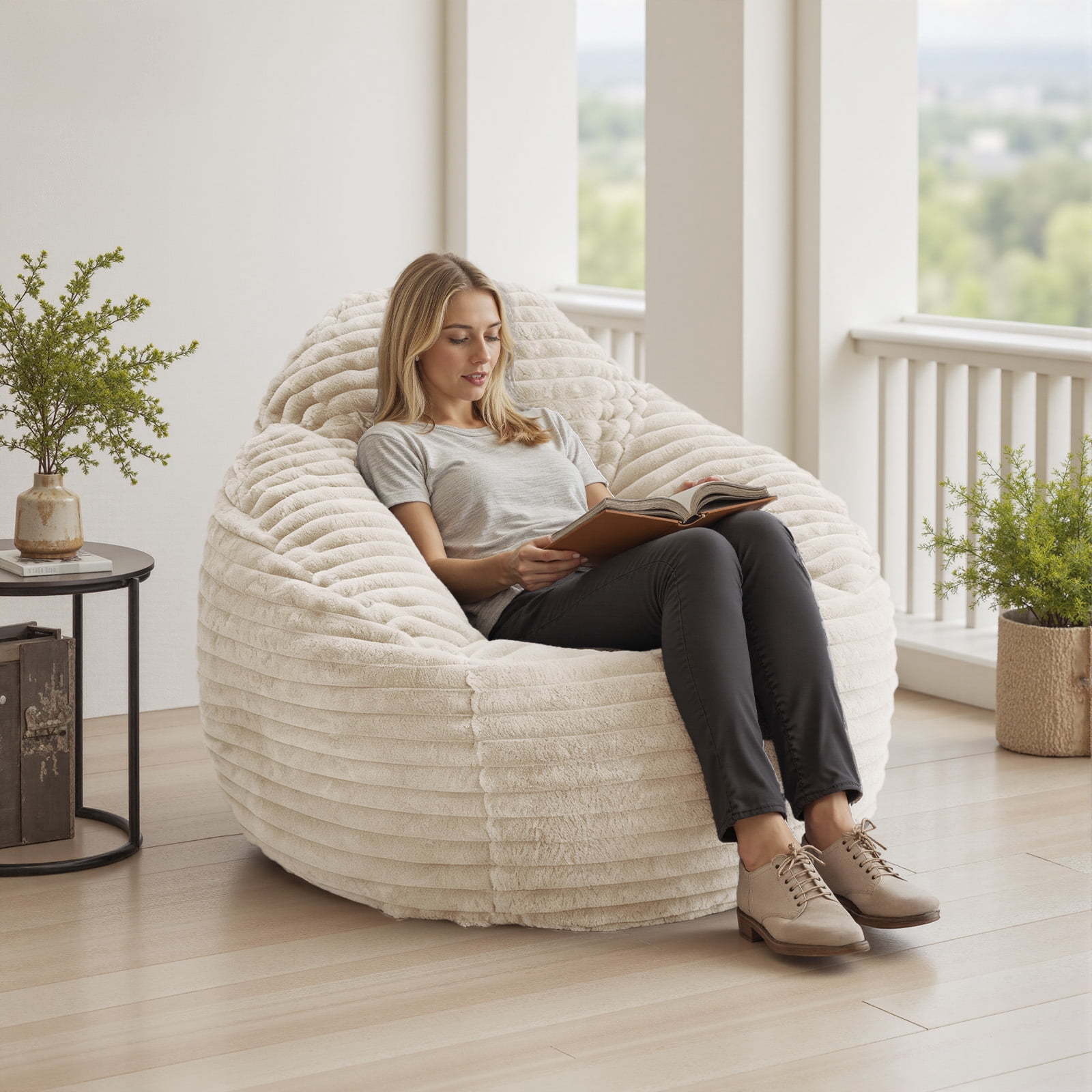 CONCETTA 39ft Sofa Bean Bag Chair , Oversized Beanbag for Adults with Soft Removable Cover, Light brown