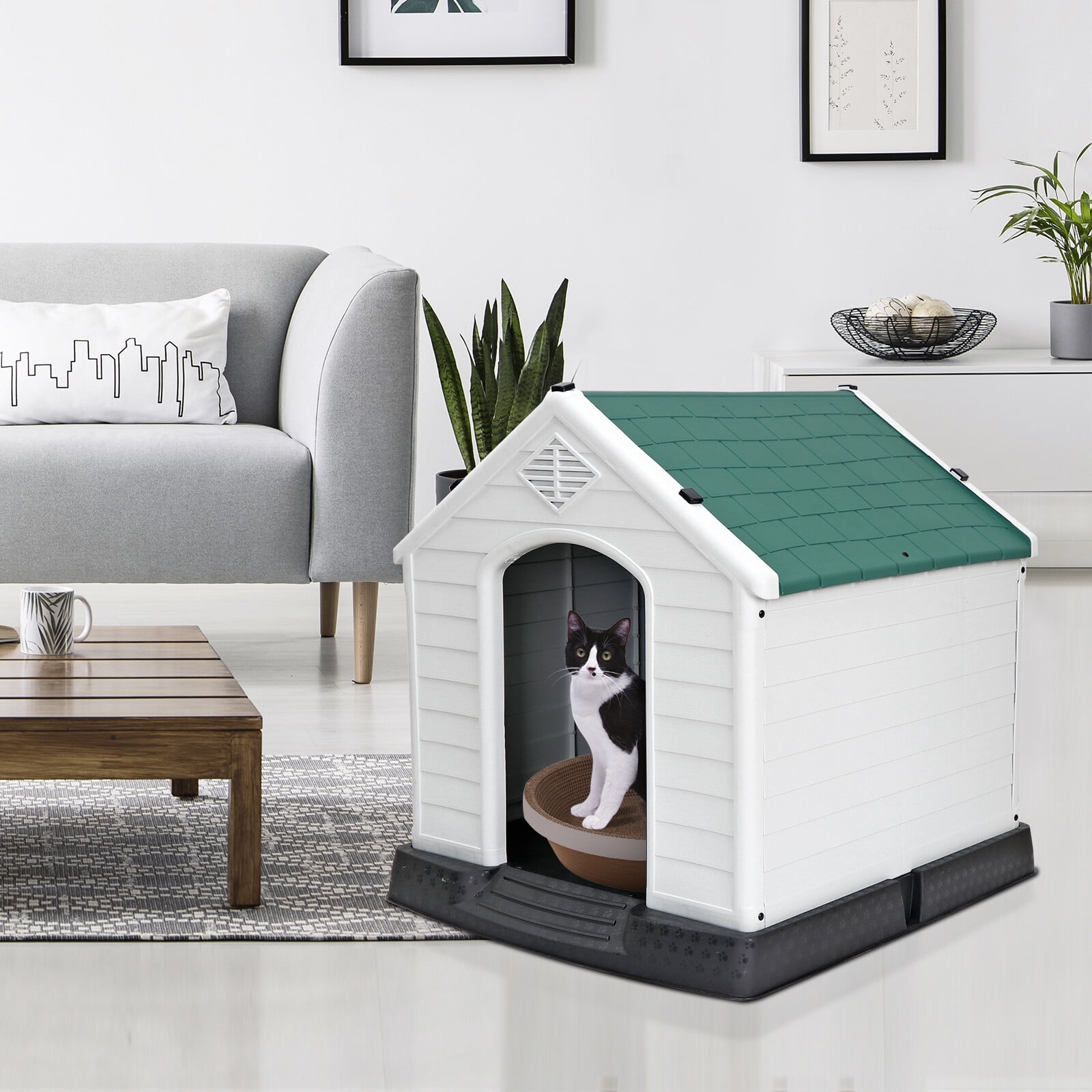 ZENSTYLE Dog House Comfortable Cool Shelter Plastic Design For Small to Medium Sized Indoor Outdoor Green