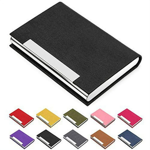 Business Card Holder, Business Card Case Luxury PU Leather & Stainless Steel Multi Card Case,Business Card Holder Wallet Credit Card ID Case/Holder for Men & Women. (Black)?