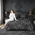 thumbnail image 5 of meiyoeat Gothic Skull Moth 7pcs Queen Bedding,Rustic Damask Floral Bedding Comforter Set Queen For Men Women, Black Gray,Black Reversible, 5 of 7