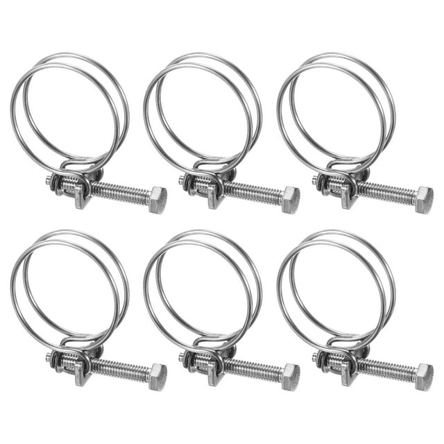 Uxcell 6-Pack Abrazadera de Manguera de Doble Alambre, Clips de Manguera de Acero Inoxidable 304 Ajustables para Manguera de Recolección de Polvo 34-38mm