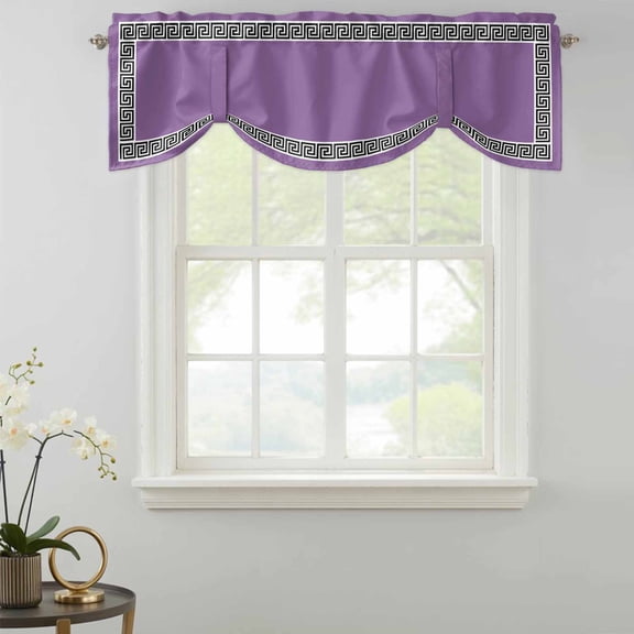 Purple Tie Up Valances Curtain, Greek Chinese Style Adjustable Valance for Window Light Filtering for Kitchen and Bathroom Rod Pocket 1 Panel 42x12in