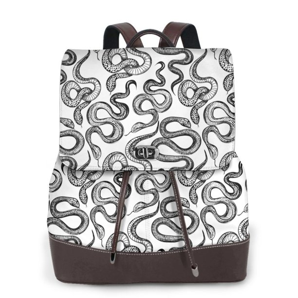 Disketp Hand Drawn Snake Mochila de Cuero para Mujer, Bolso de Espalda Antirrobo con Estilo para Viaje, Trabajo y Uso Diario