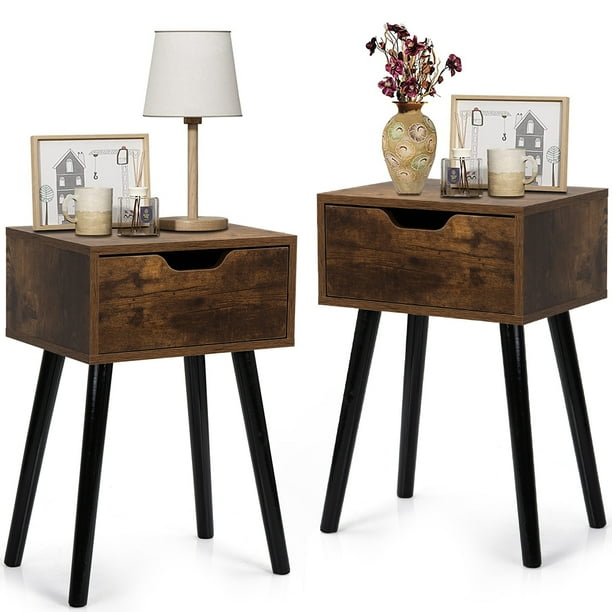 Sesslife Night Stand Set of 2, Solid Wood Legs Furniture Bedside Table