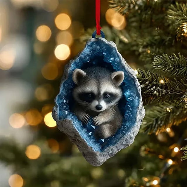Adorno Navideño de Búho y Mapache | Colgante Pequeño de Acrílico con Impresión Plana 2D | Adorno para Árbol de Navidad