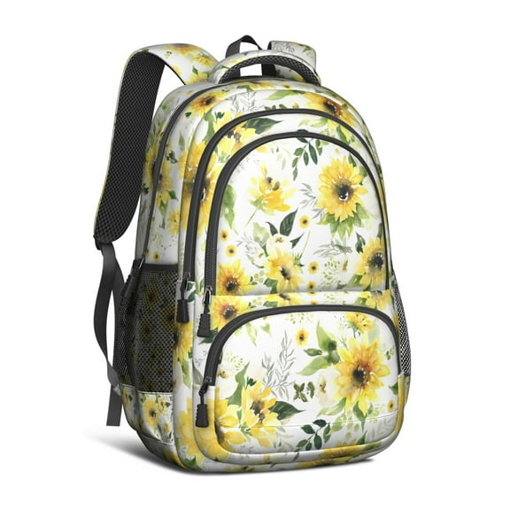 White Sunflower Backpack for School,Cute School Bag,Schoolbag with Adjustable Shoulder Straps & Padded Back,16.9 Inch