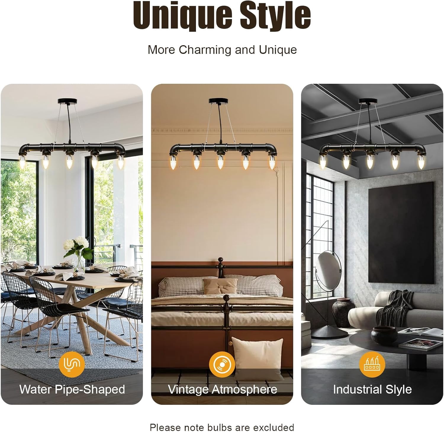 Retro Industrial Pendant Light, Vintage Bronze Metal Water Pipe Shaped Lighting Fixture Holder Light Base for 5 E26 Bulbs, Farmhouse Ceiling Lamp for Dining Room Living Room Bar