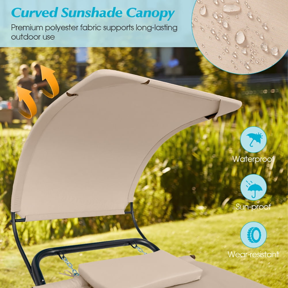 Aimee Lii Patio Hanging Chaise Lounge Chair with Canopy Cushion Pillow and Storage Bag, Patio Loungers, Beige Aimee Lii Patio Hanging Chaise Lounge Chair with Canopy Cushion Pillow and Storage Bag, Patio Loungers, Beige