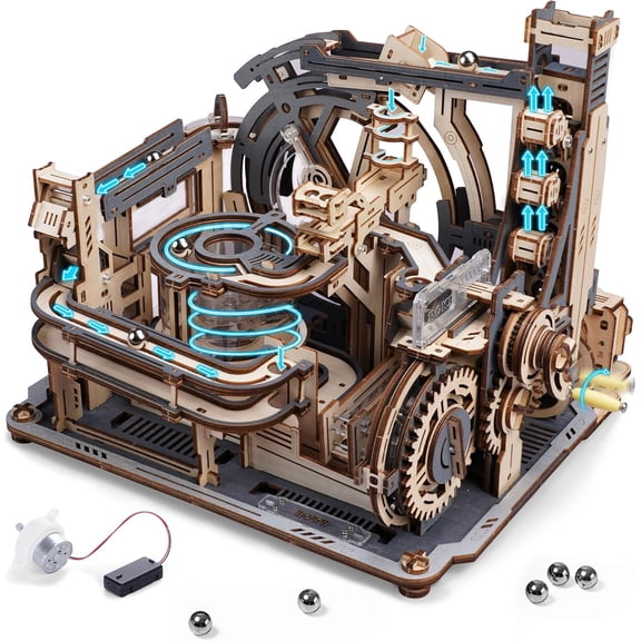 Robotime 3D Puzzles Marble Spaceport,Motorized Wooden Marble Run Model for Adults STEM Gift