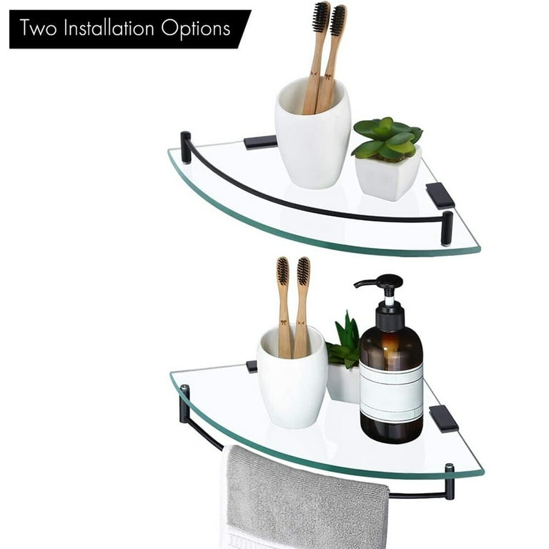 Manhattan Corner Shelf with Clear Glass in Matte Black