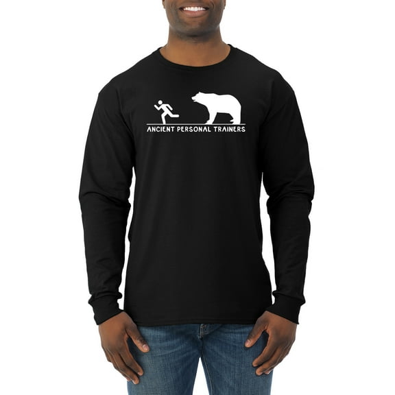 Wild Bobby Ancient Personal Trainers Funny Bear Chase Men Long Sleeve Shirt