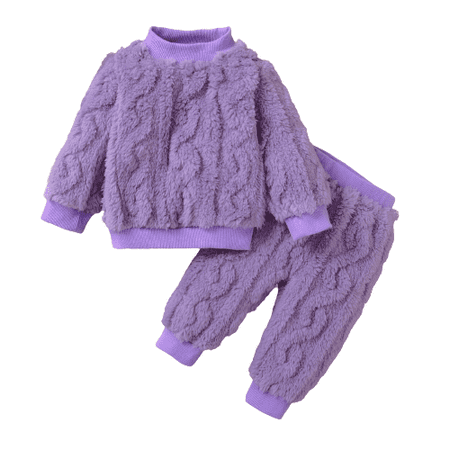 

Kucnuzki 9 Months Baby Boy Winter Outfits Pants Sets 12 Months Long Sleeve Solid Color Twist Prints Fluffy Cozy Sweatshirt Tops Elastic Cozy Pants 2PCS Set Purple