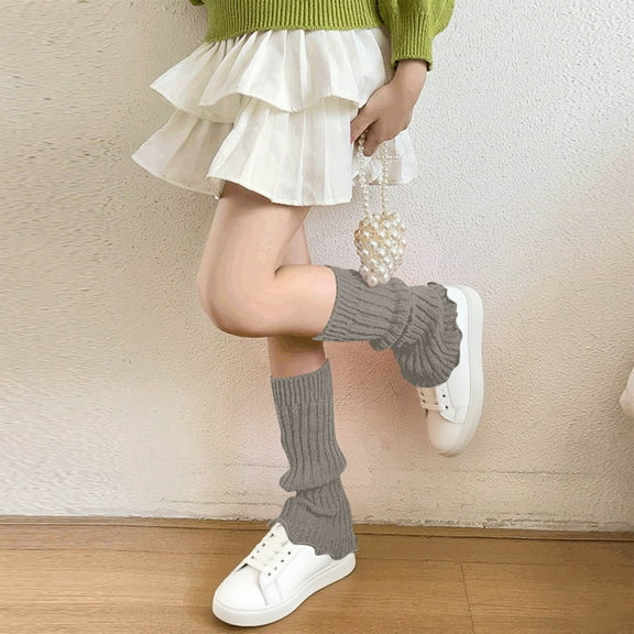 Zunfee Juniors' Acrylic Leg Warmers Gray - Free Size, Warm Ribbed Knit with Scalloped Edge, Soft & Durable, 1 Pair for Daily Casual Wear