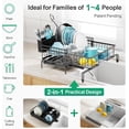 thumbnail image 6 of Extendable Dish Drying Rack - Large 2-in-1 Dish Racks for Kitchen Counter or Over Sink, Anti-Rust Dish Drainer with Drainboard, 2 Pan Slots and Utensil Holder, Black, 6 of 9