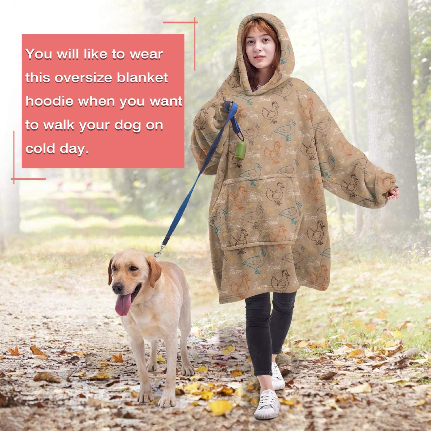 Wearable Oversized Blanket,Brown Chicken Duck Pattern Wearable Blanket Hoodie for Adults,Cozy Hooded Blankets with Super Pockets,Super Warm Fuzzy Pullover for Women & Men