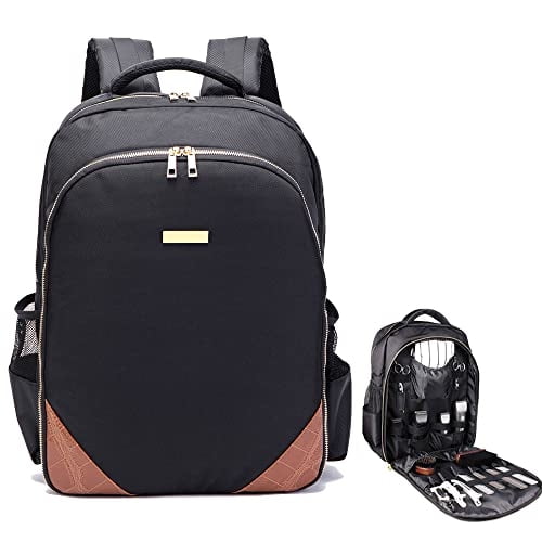 Bolsa Viaje MAXPAND cortapelos y suministros, mochila herramientas estilista, bolsa peluquería PU (PU marrón), 19"