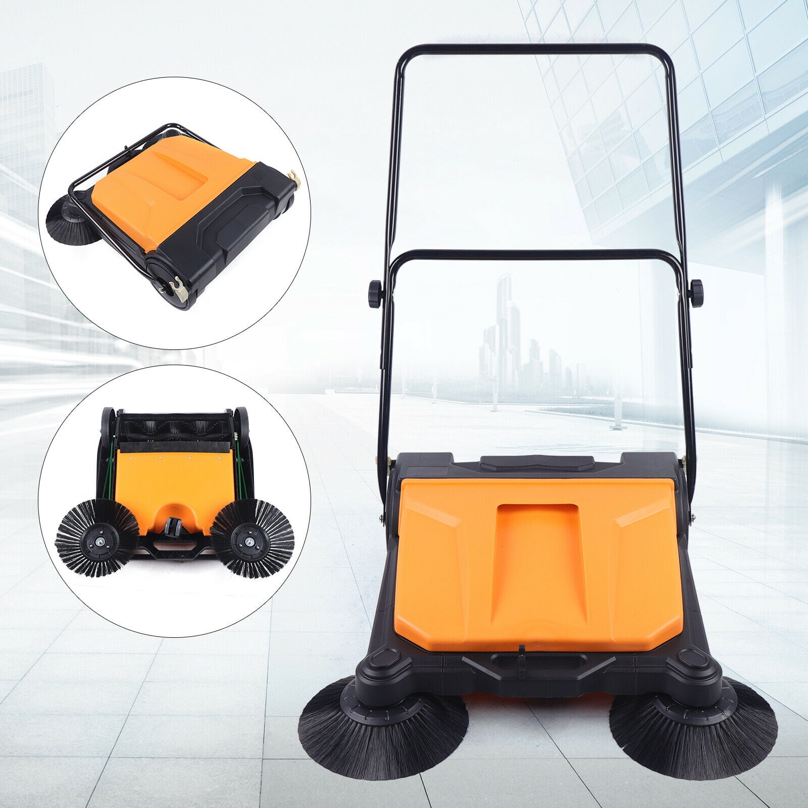 Electric Sweeping Brush, 26 Inch Industrial Manual Push Sweeper Walk-in Floor Sweeper for Backyard Road Home Construction Site Office