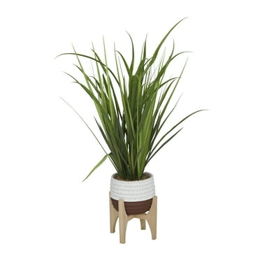The Novogratz 35" Tall Artificial Grass Plant in Realistic Leaves and Porcelain Pot on Wooden Stand