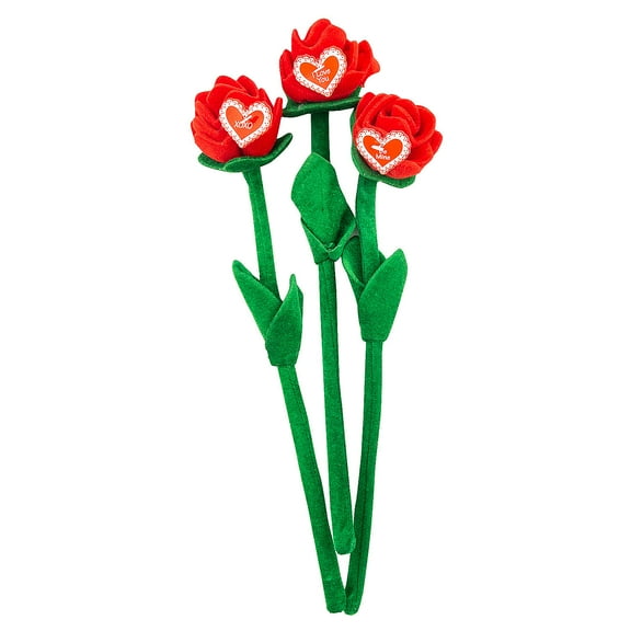 Plush Bendable Roses With Cards - Party Favors - 12 Pieces
