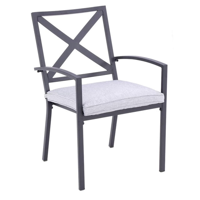 Pemberly Row Chaises de Salle à Manger d'Extérieur à Dossier Croisé en Noir/gris (Ensemble de 2)