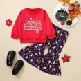 thumbnail image 2 of Mercatoo Baby Girls Christmas Outfit Toddler Letter Print Long Sleeve Sweatshirt Bell Bottoms 2Pcs Set Flares Pants Clothes, 2 of 9