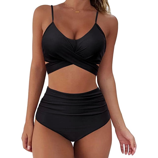 Augper Women Sexy Soild Print Bikini Set Push Up Bathing Swimwear High waist Swimsuit