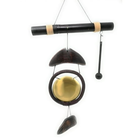 Beautiful Shapes - Bamboo Feng Shui Brass Gong Wind Chime for Patio, Garden, Terrace, Balcony Or Any Room - Beautiful Fish Shape Decor Piece